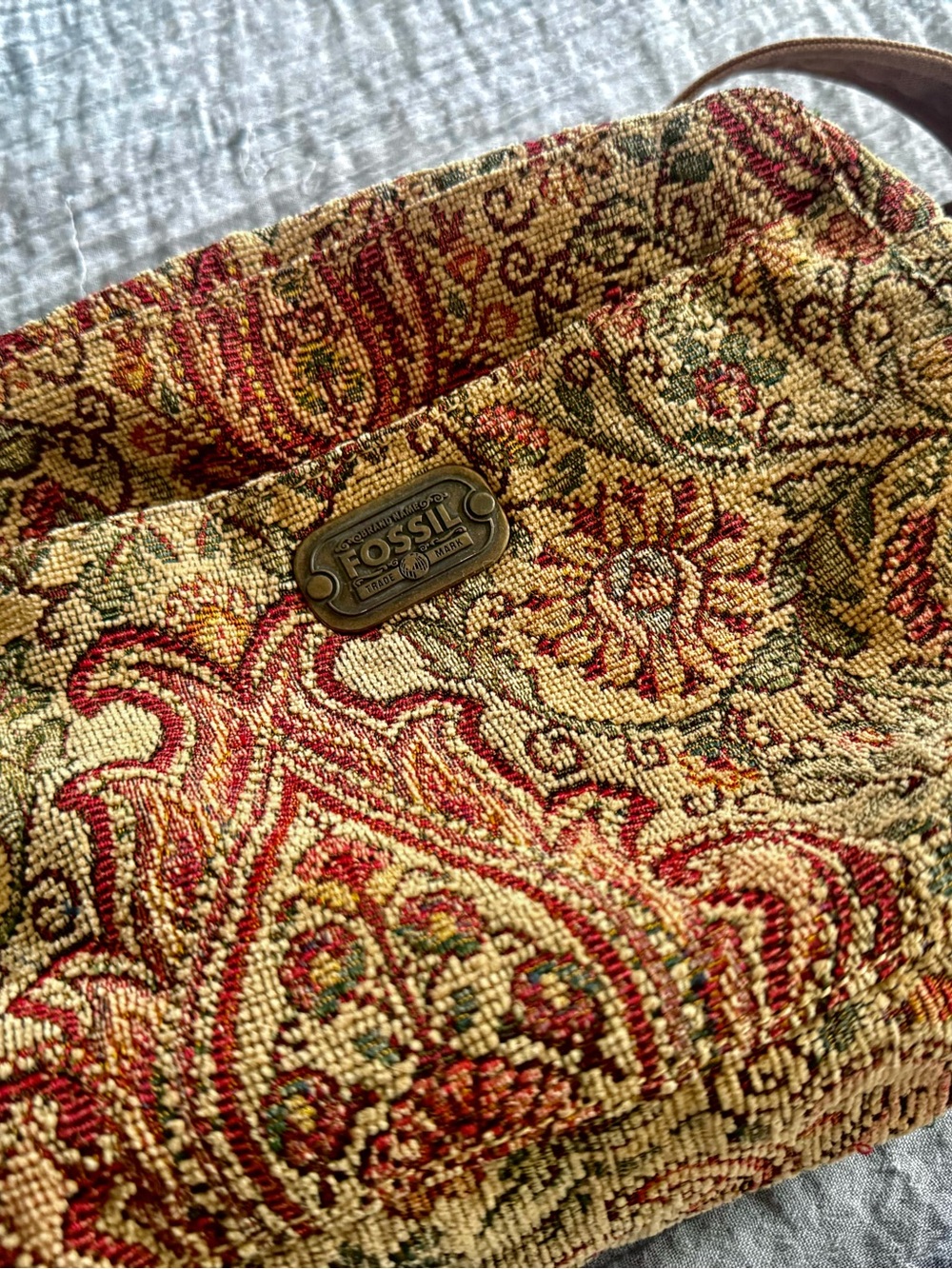 Vintage Fossil Tapestry Crossbody Bag